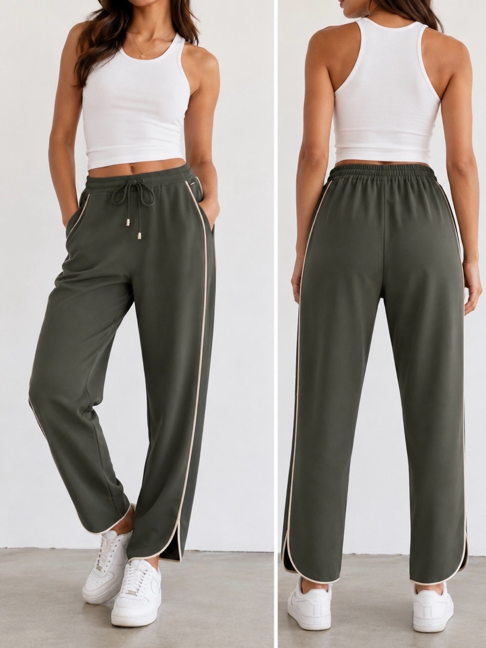 Ted Baker London: Olive Green Joggers/Pants with Beige Trim Size 4